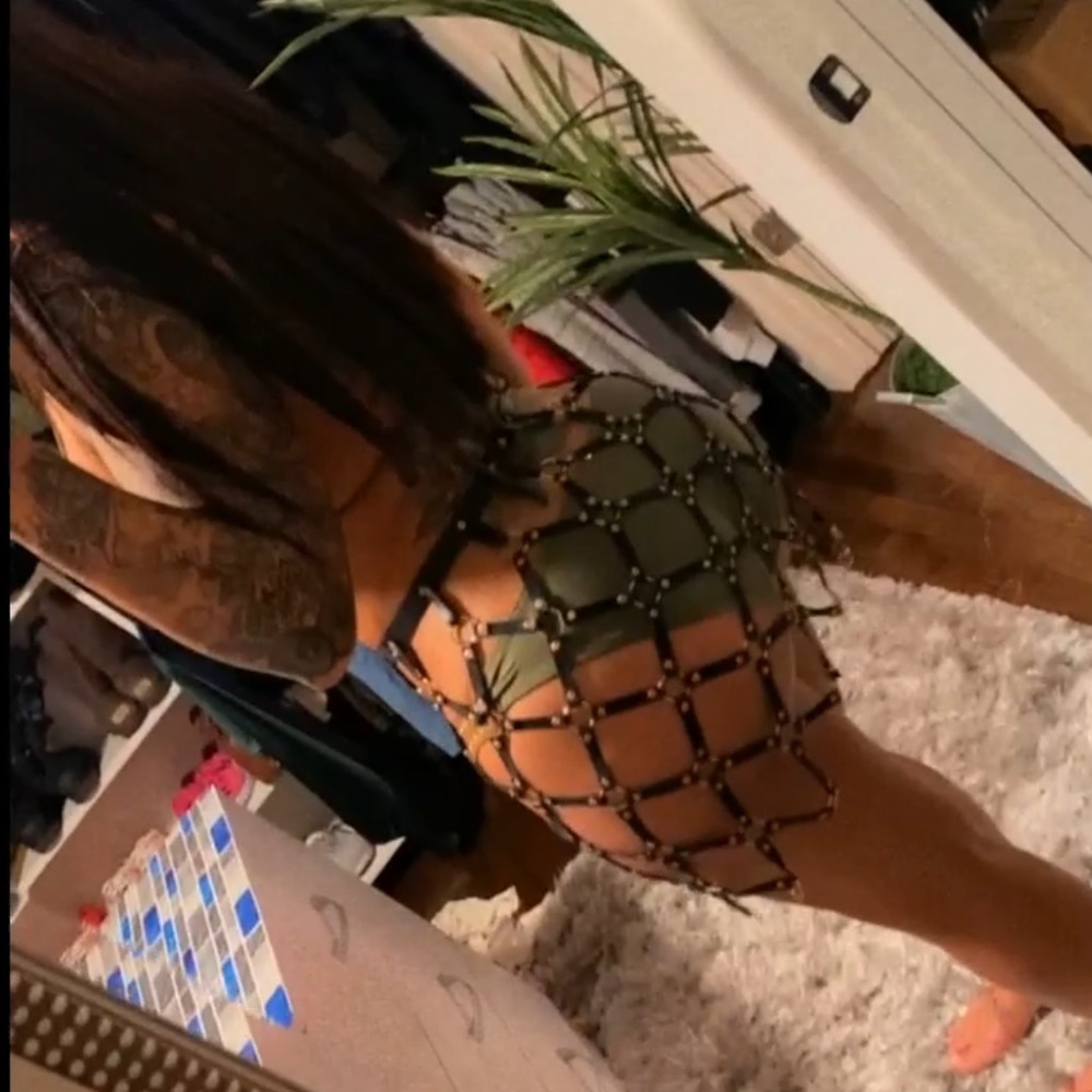 Swimsuit cover up laced faux leather skirt